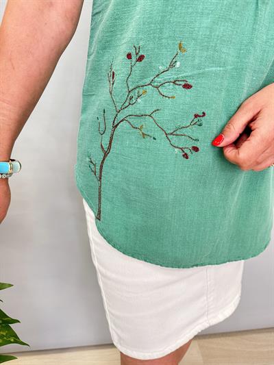 2047 Nakış Detaylı Bluz Yeşil