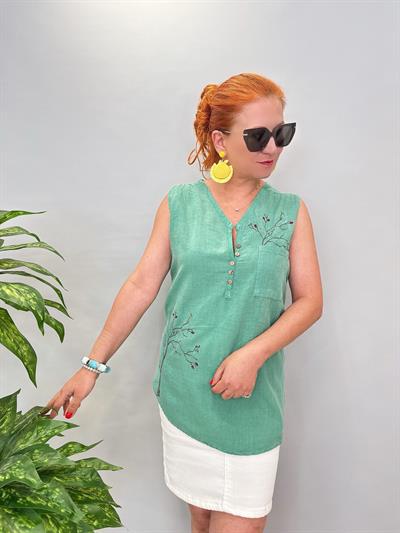 2047 Nakış Detaylı Bluz Yeşil