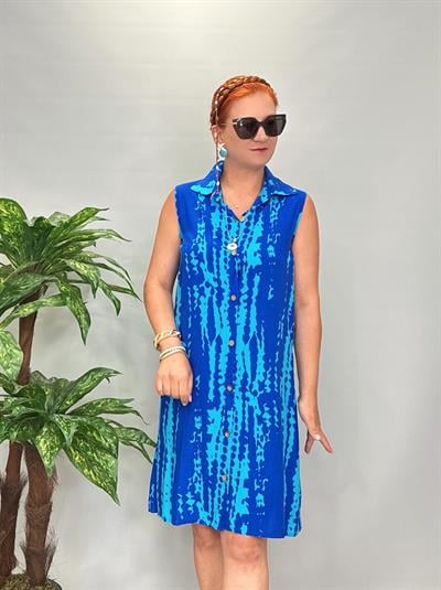 2058 Pamuklu Viskon Elbise Mavi
