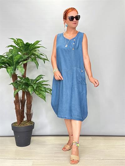 2060 Italyan Tencel Elbise Mavi