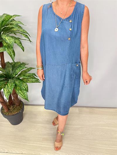 2060 Italyan Tencel Elbise Mavi
