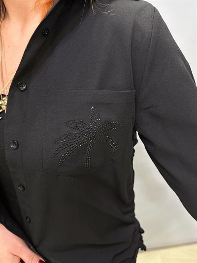 2078 YAN BÜZGÜ DETAY GÖMLEK SİYAH