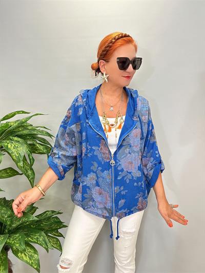 2088 Italyan Pamuklu Fermuarlı Mevsimlik Ceket Saks Mavi