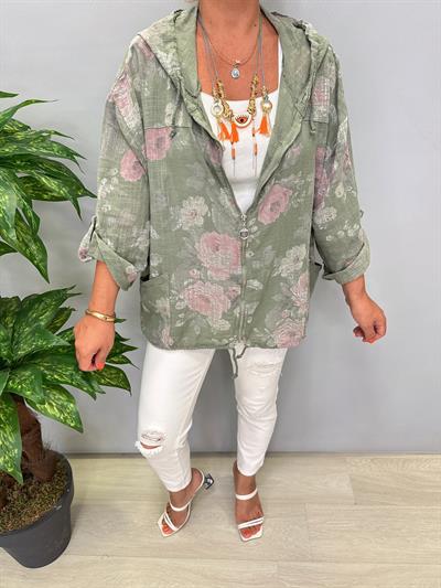 2088 Italyan Pamuklu Fermuarlı Mevsimlik Ceket Yeşil Tonu