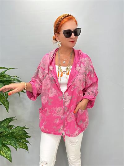 2088 Italyan Pamuklu Fermuarlı Mevsimlik Ceket Pembe