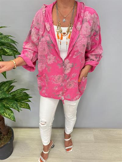 2088 Italyan Pamuklu Fermuarlı Mevsimlik Ceket Pembe