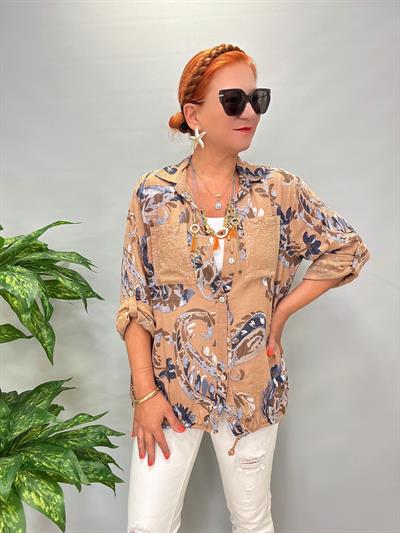 2088 Italyan Şal Desen Mevsimlik Ceket Camel