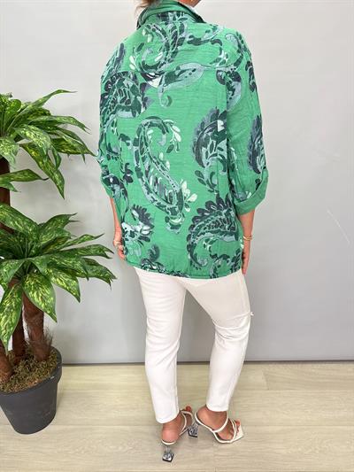 2088 Italyan Şal Desen Mevsimlik Ceket Yeşil