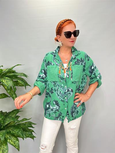 2088 Italyan Şal Desen Mevsimlik Ceket Yeşil