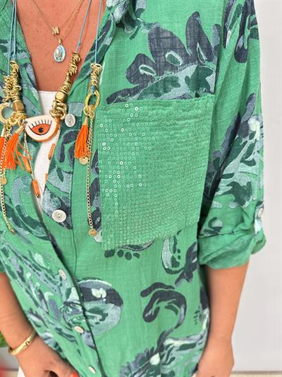 2088 Italyan Şal Desen Mevsimlik Ceket Yeşil