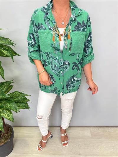 2088 Italyan Şal Desen Mevsimlik Ceket Yeşil