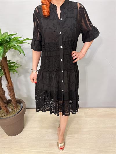 2090 Fisto Dantel Detaylı Elbise Siyah