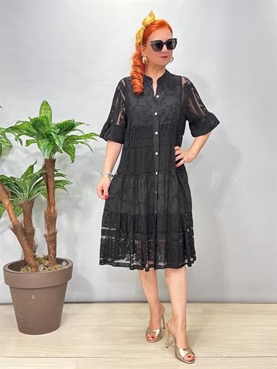 2090 Fisto Dantel Detaylı Elbise Siyah