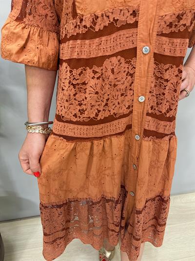 2090 Fisto Dantel Detaylı Elbise Tarçın