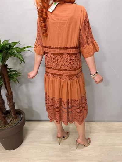 2090 Fisto Dantel Detaylı Elbise Tarçın