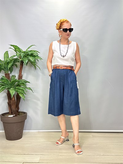 2106 Tencel ince kot 70 cm Italyan Şort Lacivert