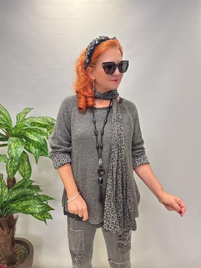 21190 Italyan Şal detay Astarlı Triko Gri