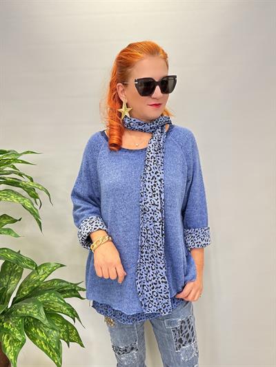 21190 Italyan Şal detay Astarlı Triko Mavi