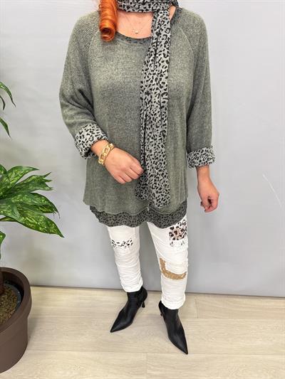 21190 Italyan Şal detay Astarlı Triko Haki