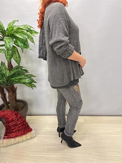 21190 Italyan Şal detay Astarlı Triko Gri