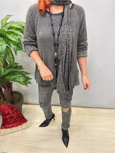 21190 Italyan Şal detay Astarlı Triko Gri