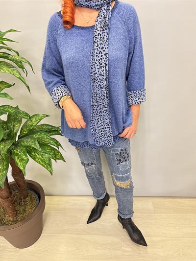 21190 Italyan Şal detay Astarlı Triko Mavi