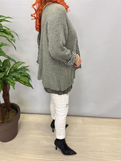 21190 Italyan Şal detay Astarlı Triko Haki