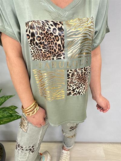 MNS 21191 İTALYAN LEOPAR DETAY BLUZ MİNT YEŞİLİ