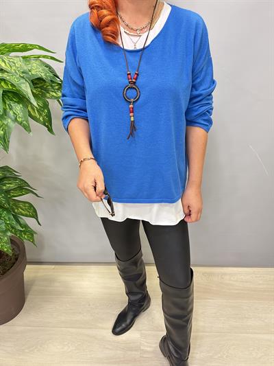 2121 Italyan Triko Bluz (KOLYE HEDİYELİ ) Mavi