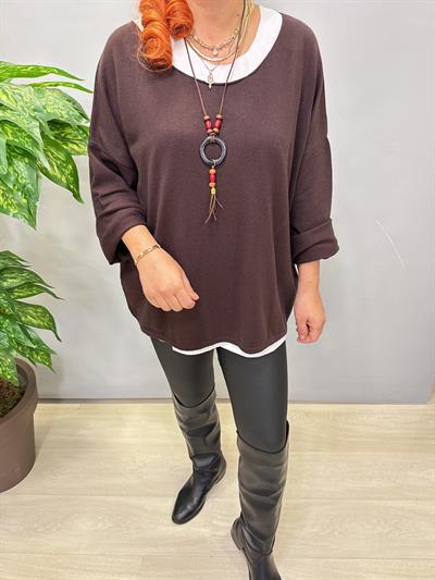 2121 Italyan Triko Bluz (KOLYE HEDİYELİ ) Acı Kahve