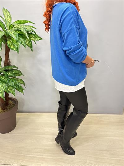 2121 Italyan Triko Bluz (KOLYE HEDİYELİ ) Mavi