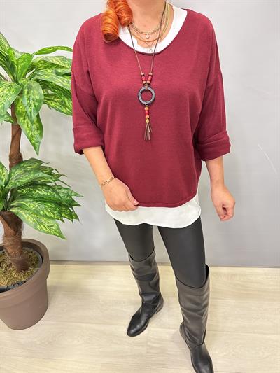 2121 Italyan Triko Bluz (KOLYE HEDİYELİ ) Bordo
