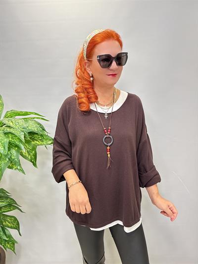 2121 Italyan Triko Bluz (KOLYE HEDİYELİ ) Acı Kahve