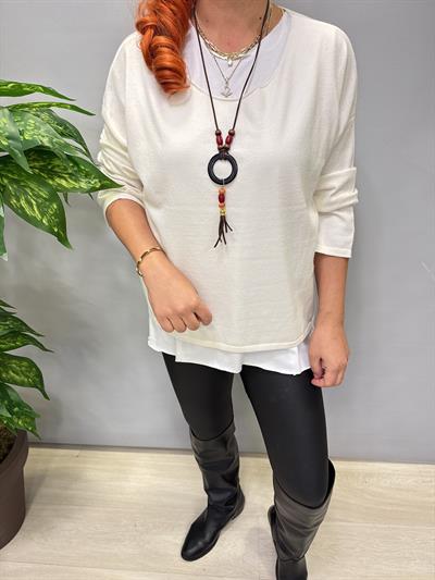 2121 Italyan Triko Bluz (KOLYE HEDİYELİ ) Ekru