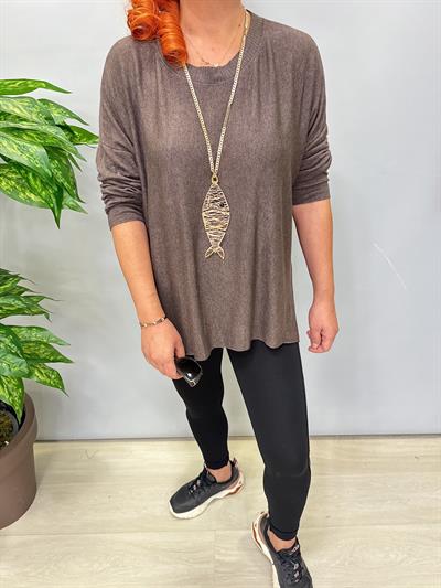 2121 Italyan Tunik Triko Bluz Kahve