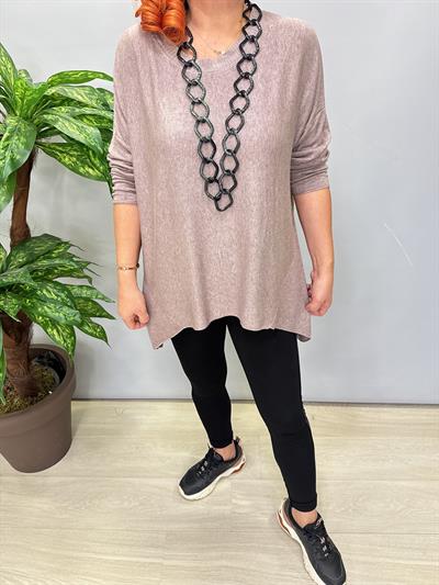 2121 Italyan Tunik Triko Bluz Vizon