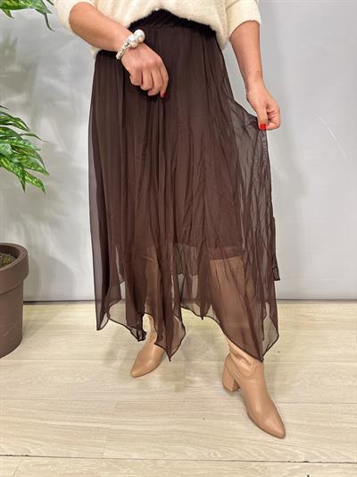 2126 Asimetrik Tül Etek Acı Kahve