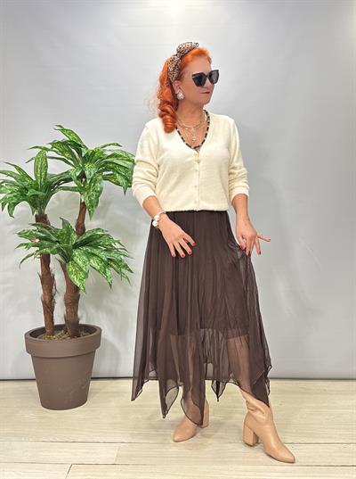 2126 Asimetrik Tül Etek Acı Kahve