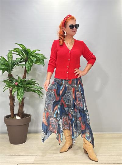 2126 Asimetrik Tül Etek Desenli