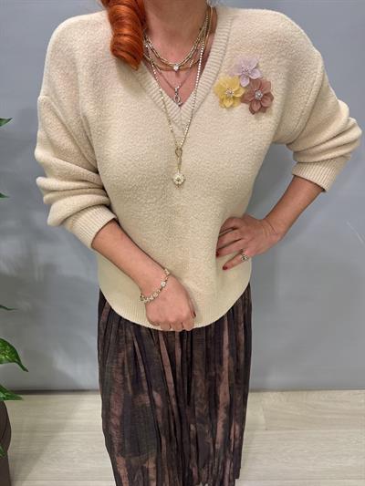 2126 Broş Detaylı Angora Triko Bluz Taş