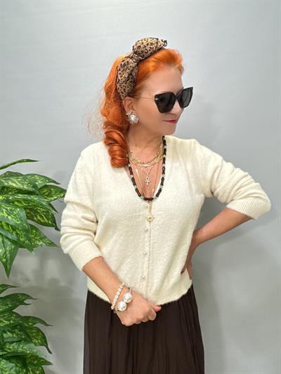 2126 İnci Düğmeli Triko/ Hırka Ekru