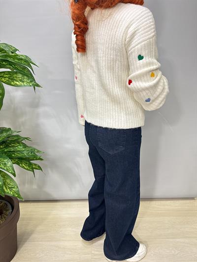 2126 Kalp Nakış Detaylı Triko Ekru