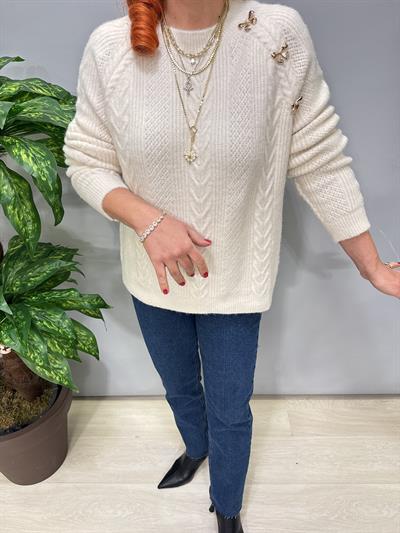 2126  Kurdele Detay Premium Triko Ekru