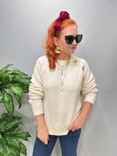 2126  Kurdele Detay Premium Triko Ekru