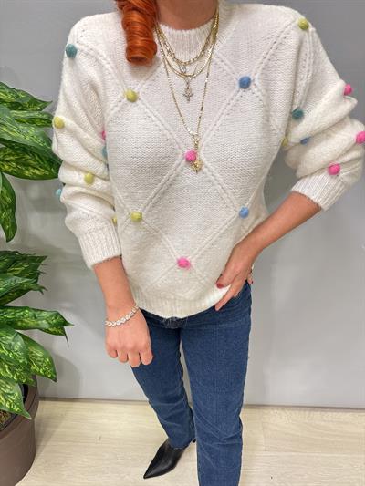 2126 Pon Pon Detaylı Triko Ekru