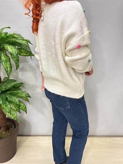 2126 Pon Pon Detaylı Triko Ekru