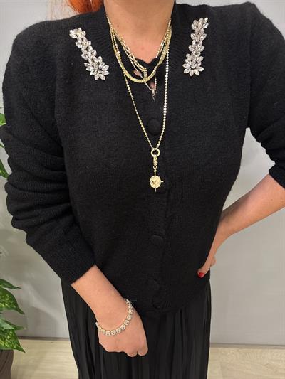 2126 Taş Detaylı Hırka / Bluz  Siyah