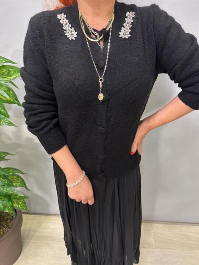 2126 Taş Detaylı Hırka / Bluz  Siyah