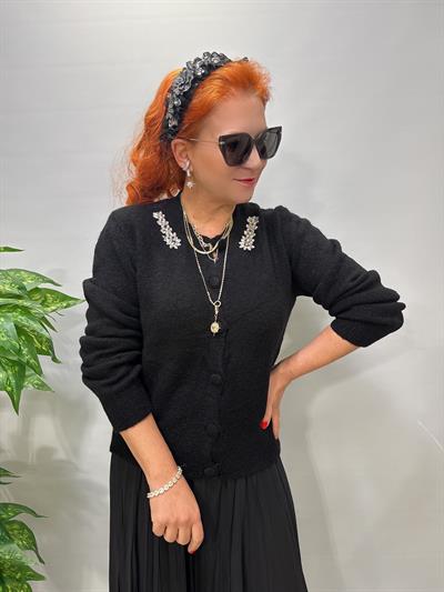 2126 Taş Detaylı Hırka / Bluz  Siyah