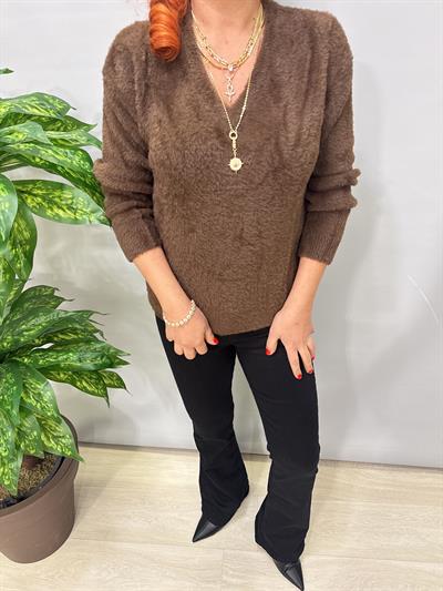 2126 V Yaka Sakal Triko Acı Kahve